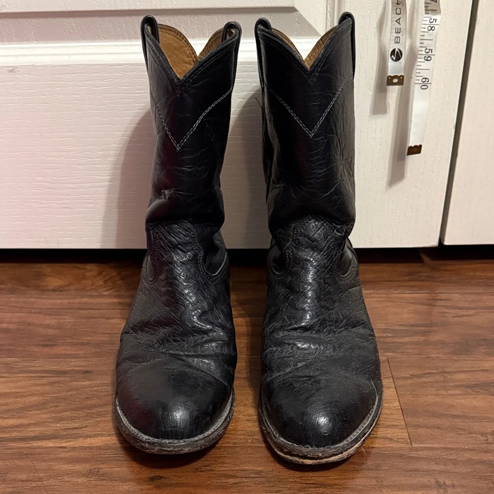Vintage‎ Larry Mahan Black Leather Cowboy Western Boots 9.5D